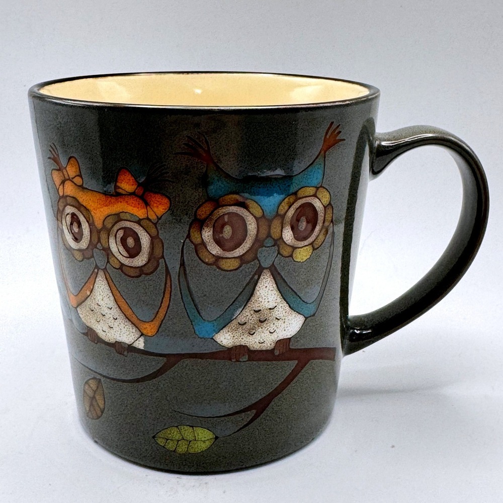 GreatGatherings Owl‎ Coffee Mug Large Gray Whimsical Stoneware